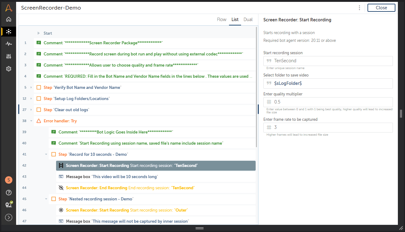 Create nested sessions