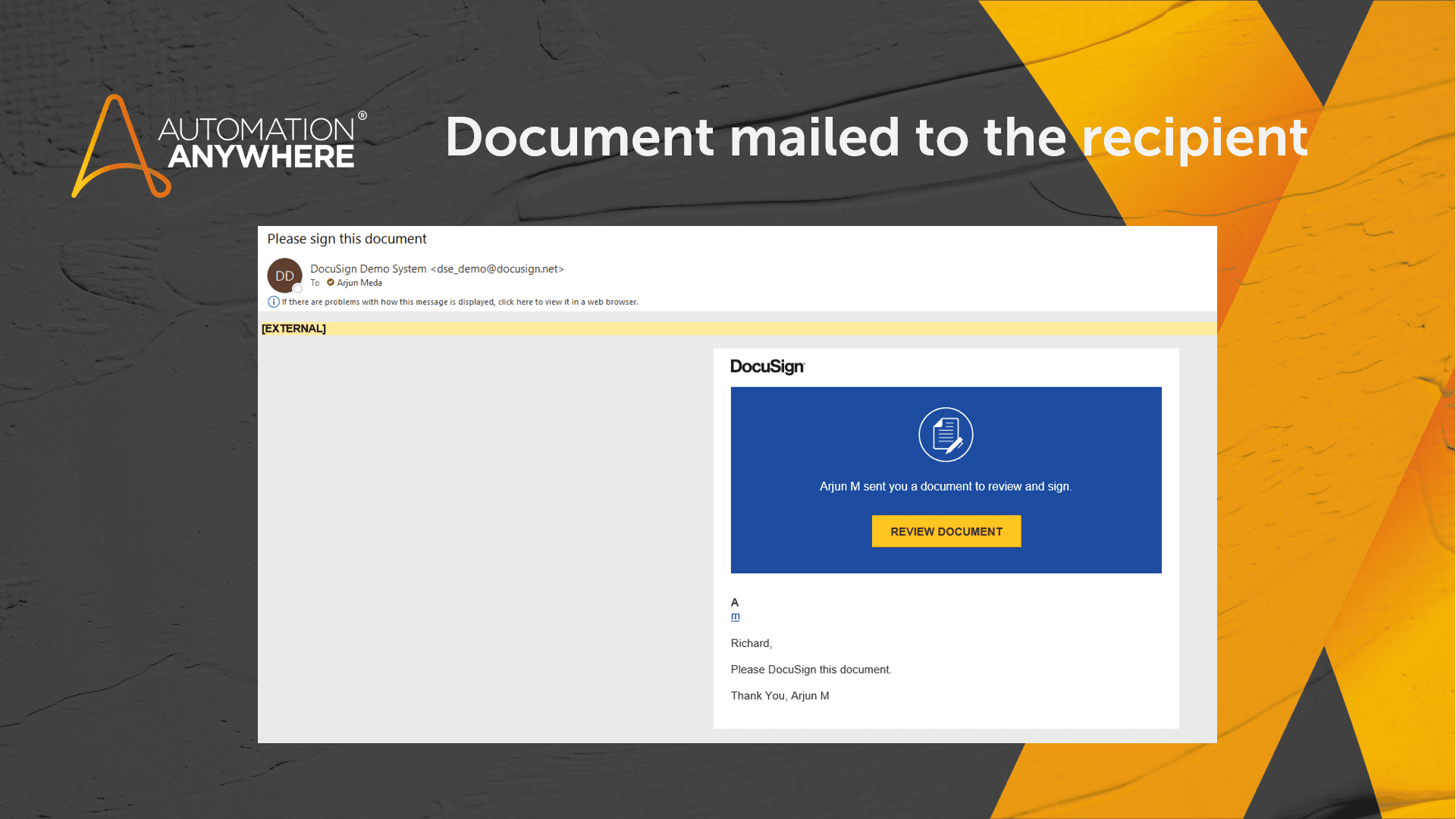 Document mailed to the recipient from the bot