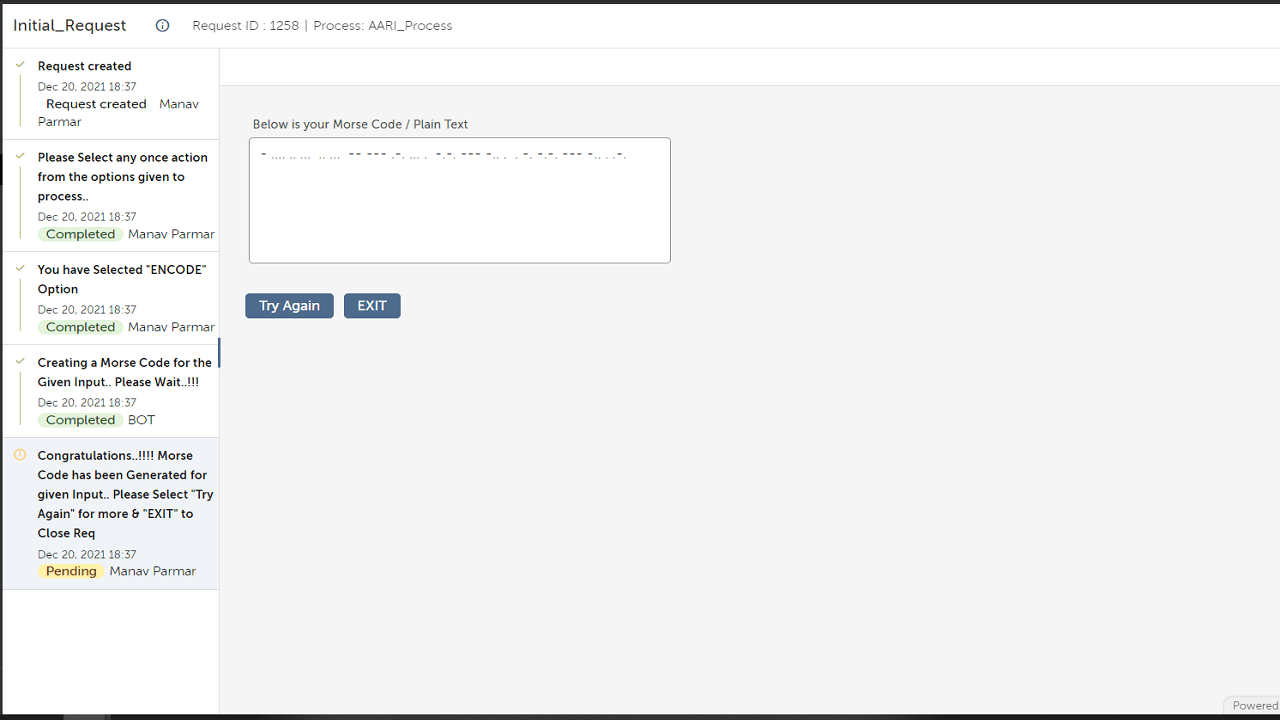 AARI-Web, Generated Morse Code of Pain Text