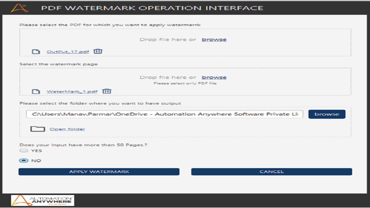 User's Input information in AARI Form.