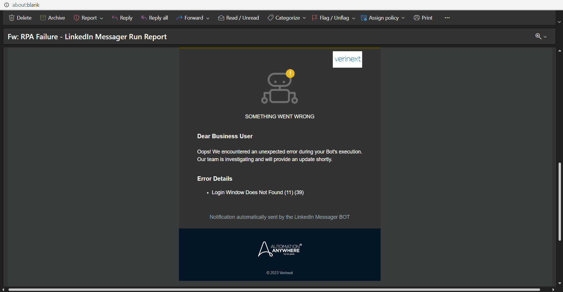 Error email example