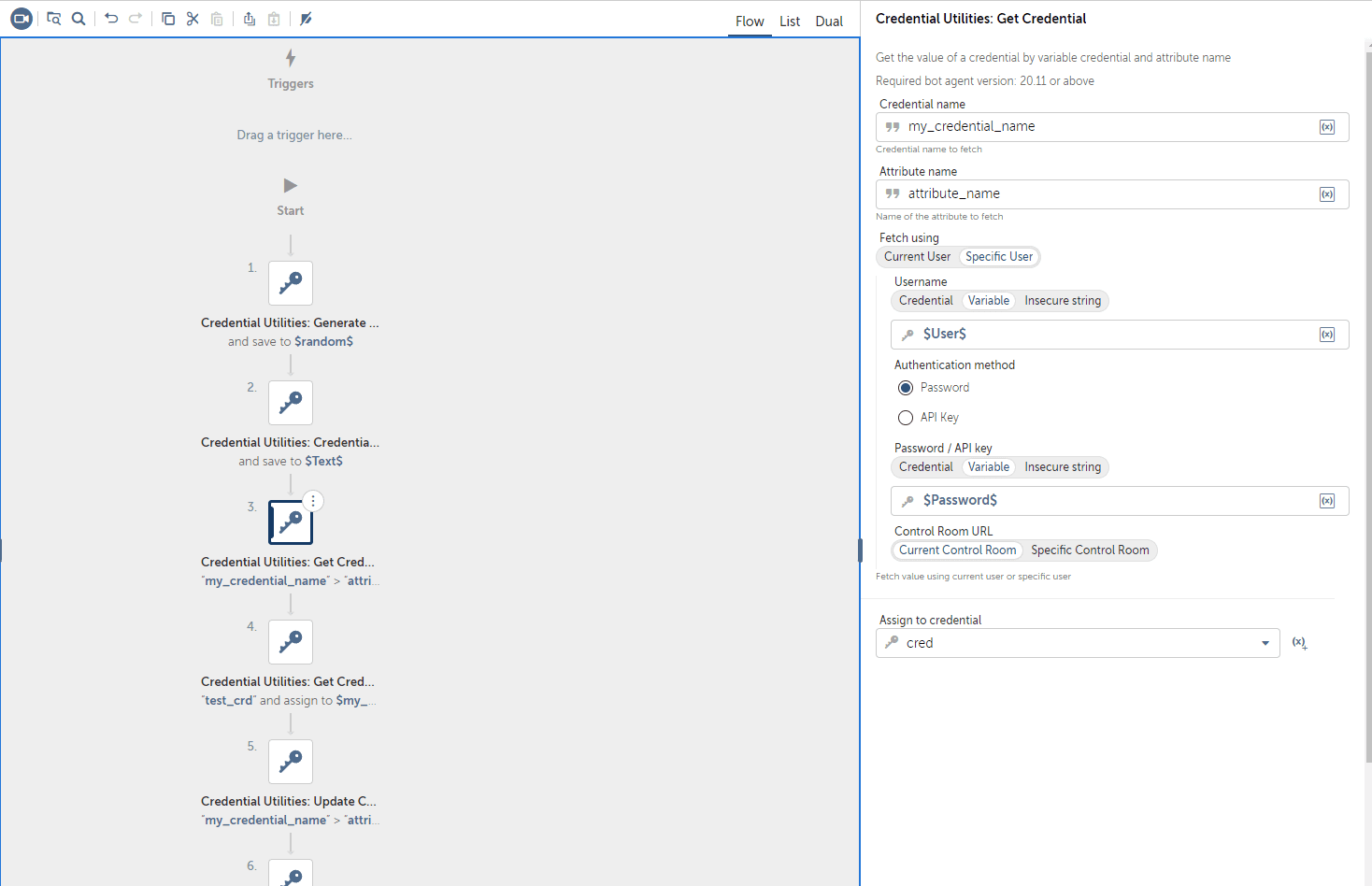 Get credential attribute value using variable