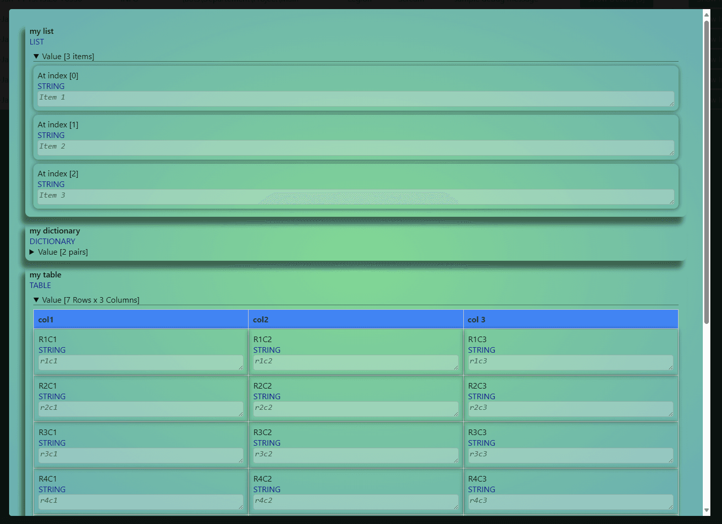 Captured variable visualization