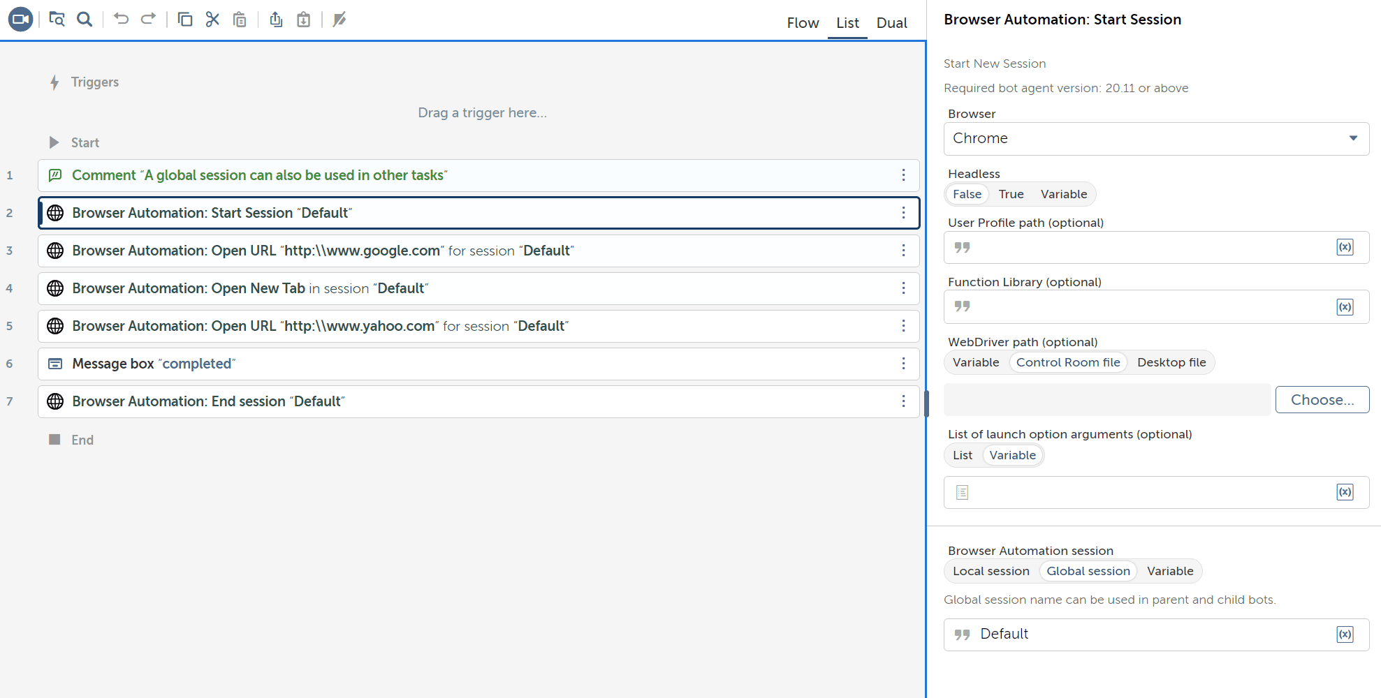 Start a global session and share across tasks