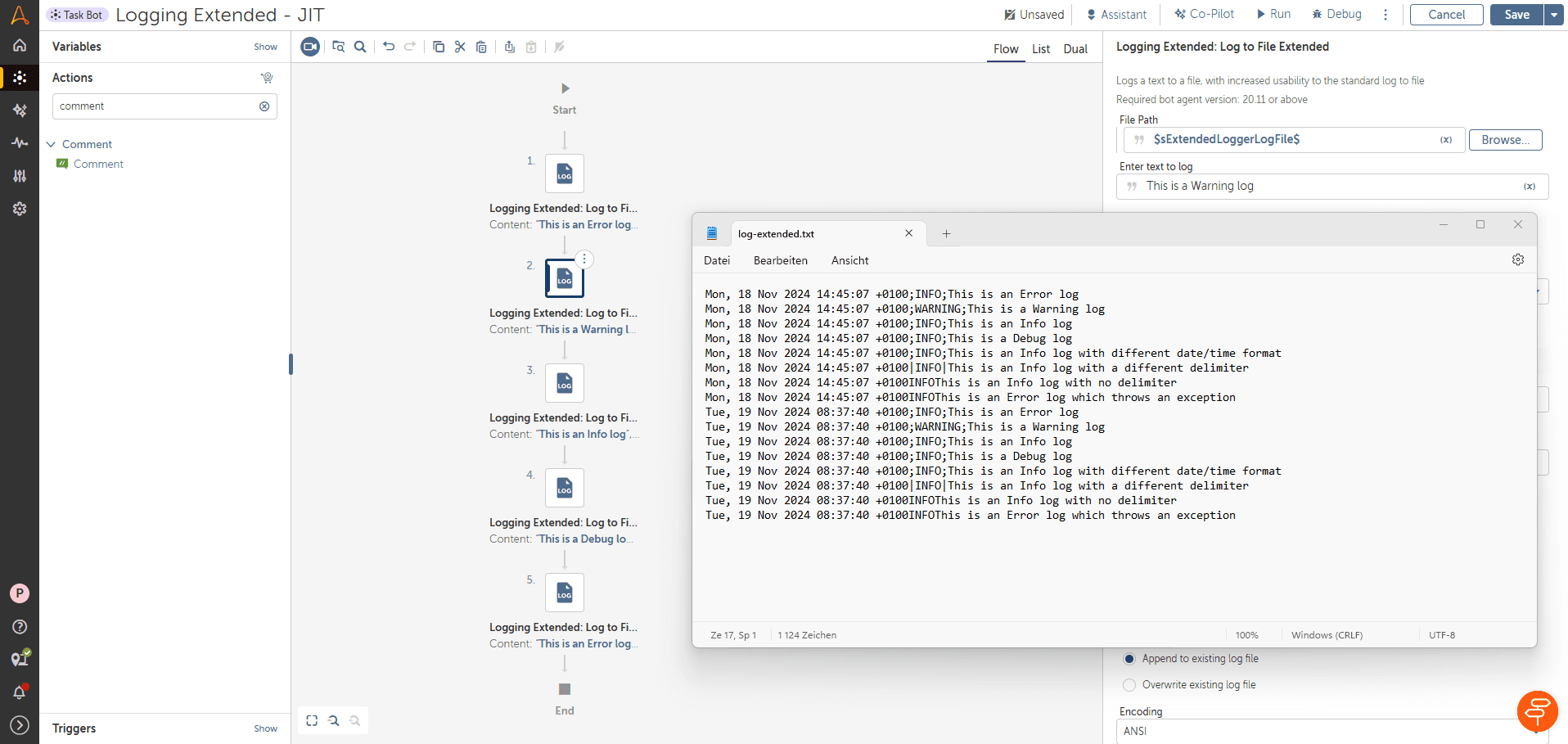 Bot Flow and Log output