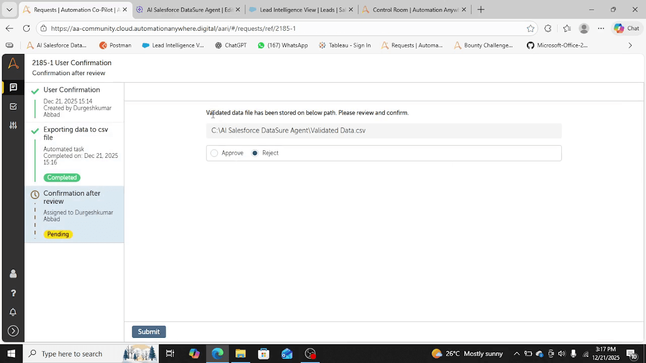 User reviewing validation results