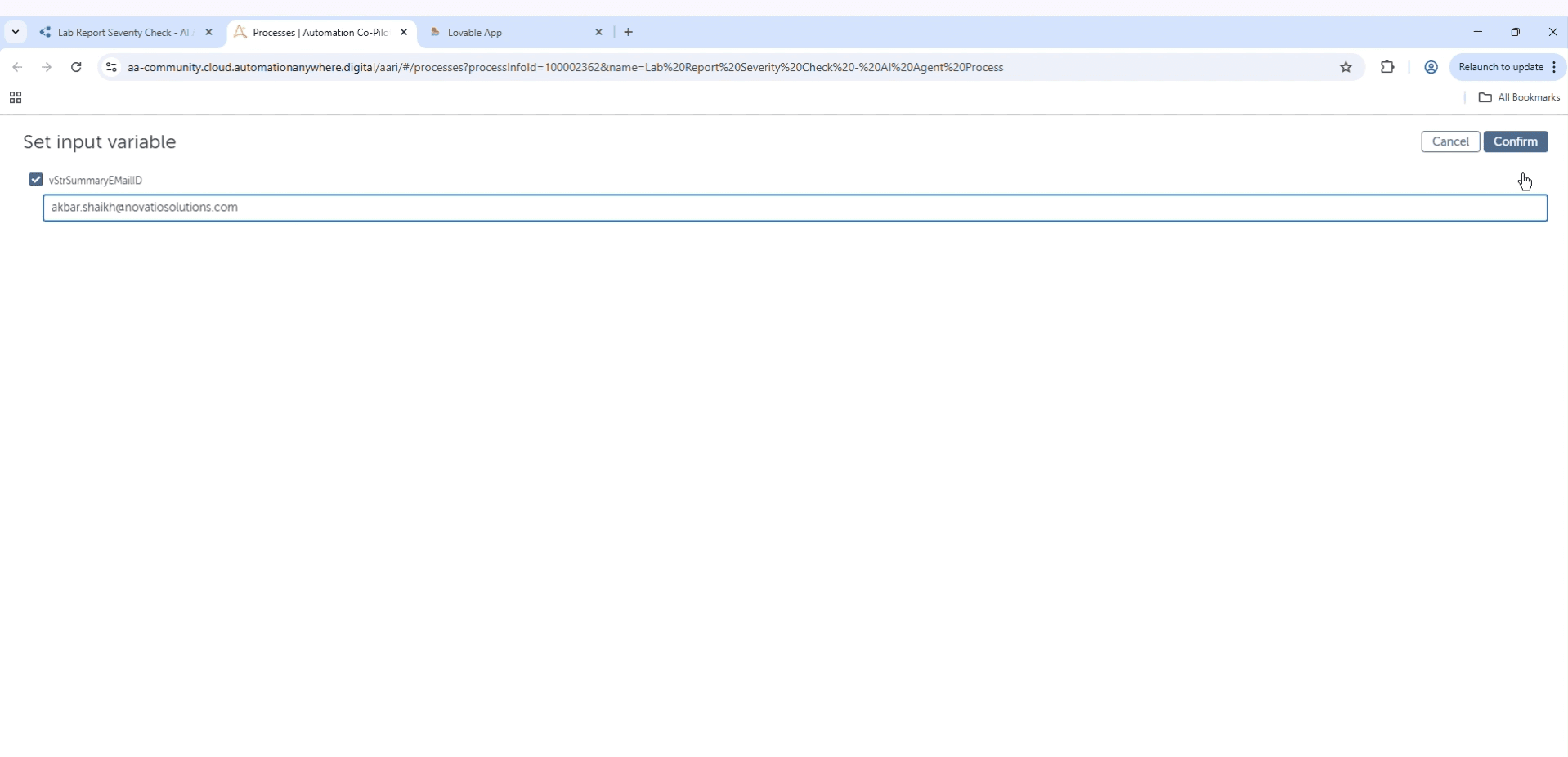Input EMail ID for sending lab summary Email