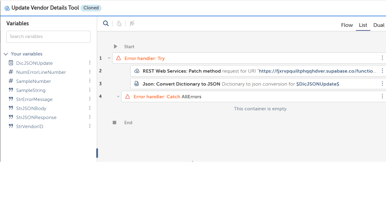 Update Vendor Details Tool - API Task