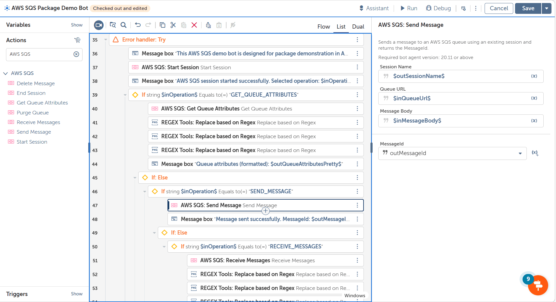 A360 bot using SQS actions for message processing