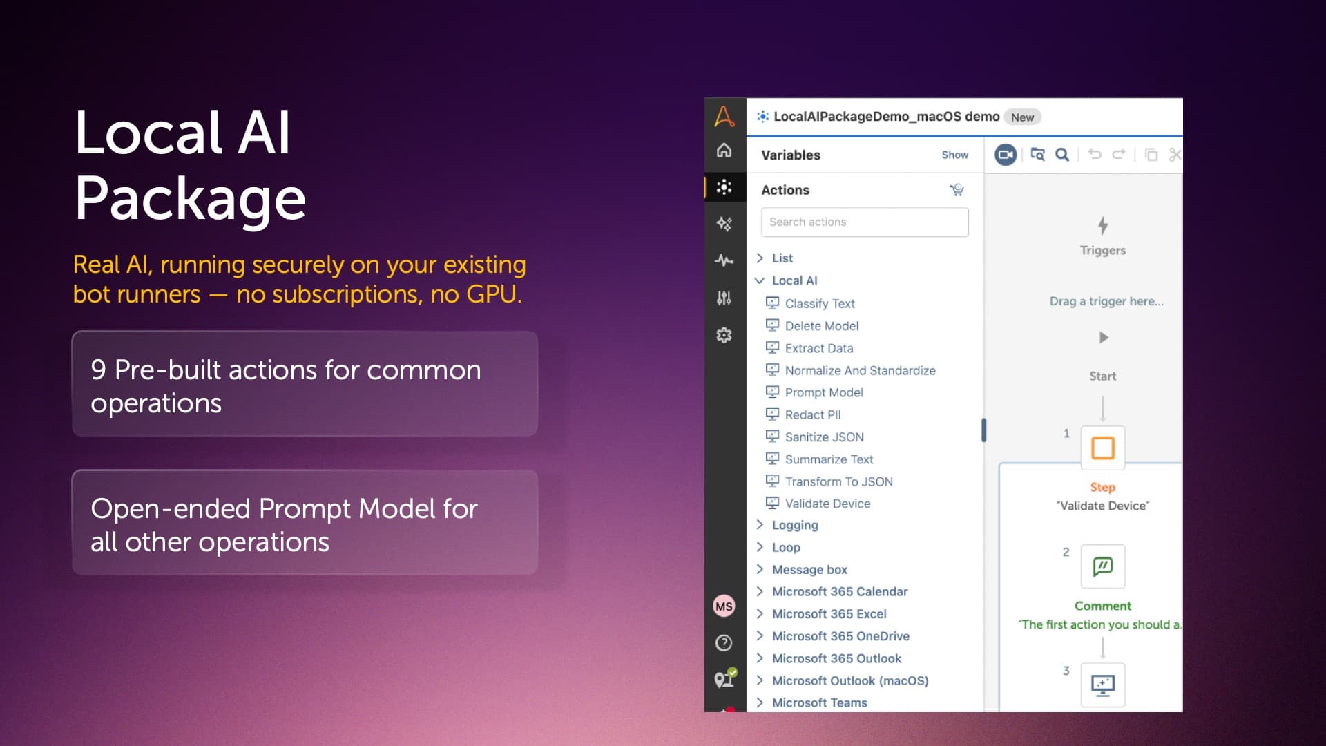 9 pre-built actions for common operations