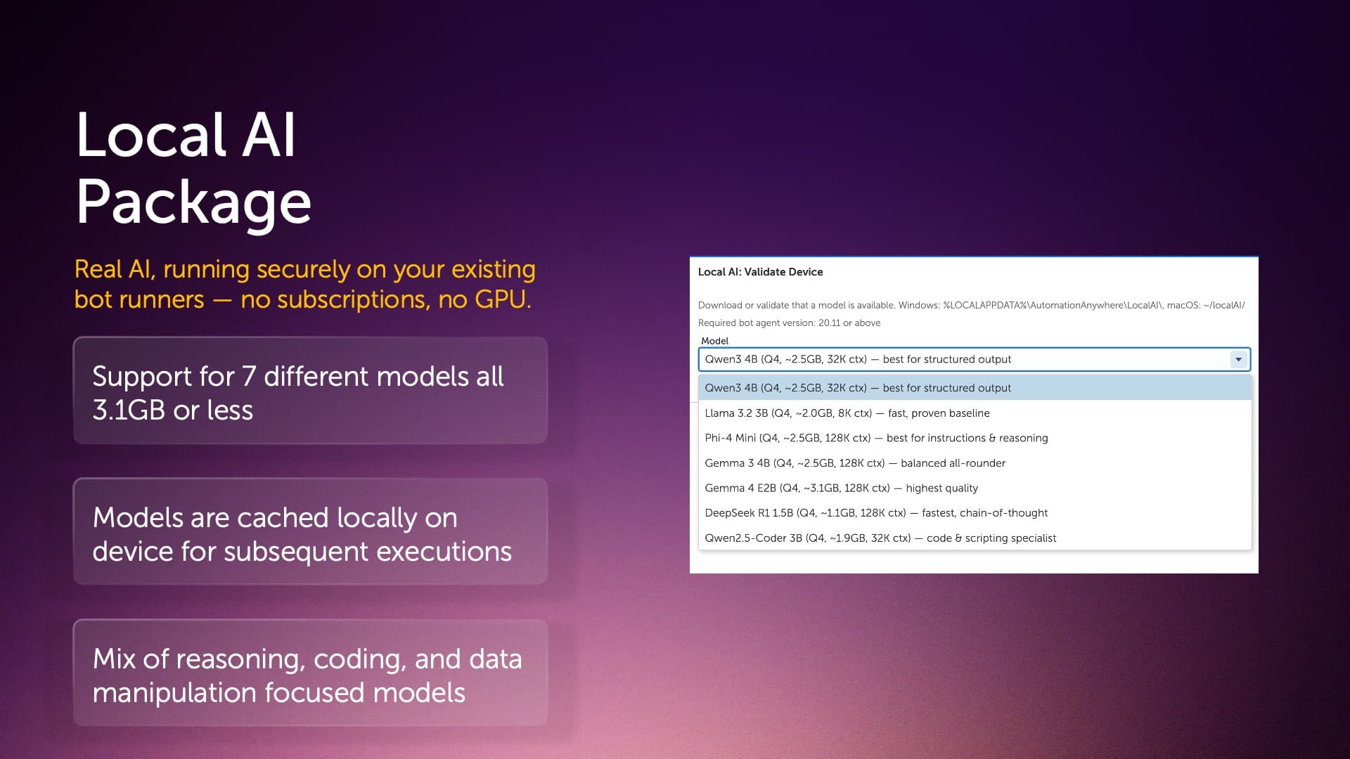 Support for common small language models